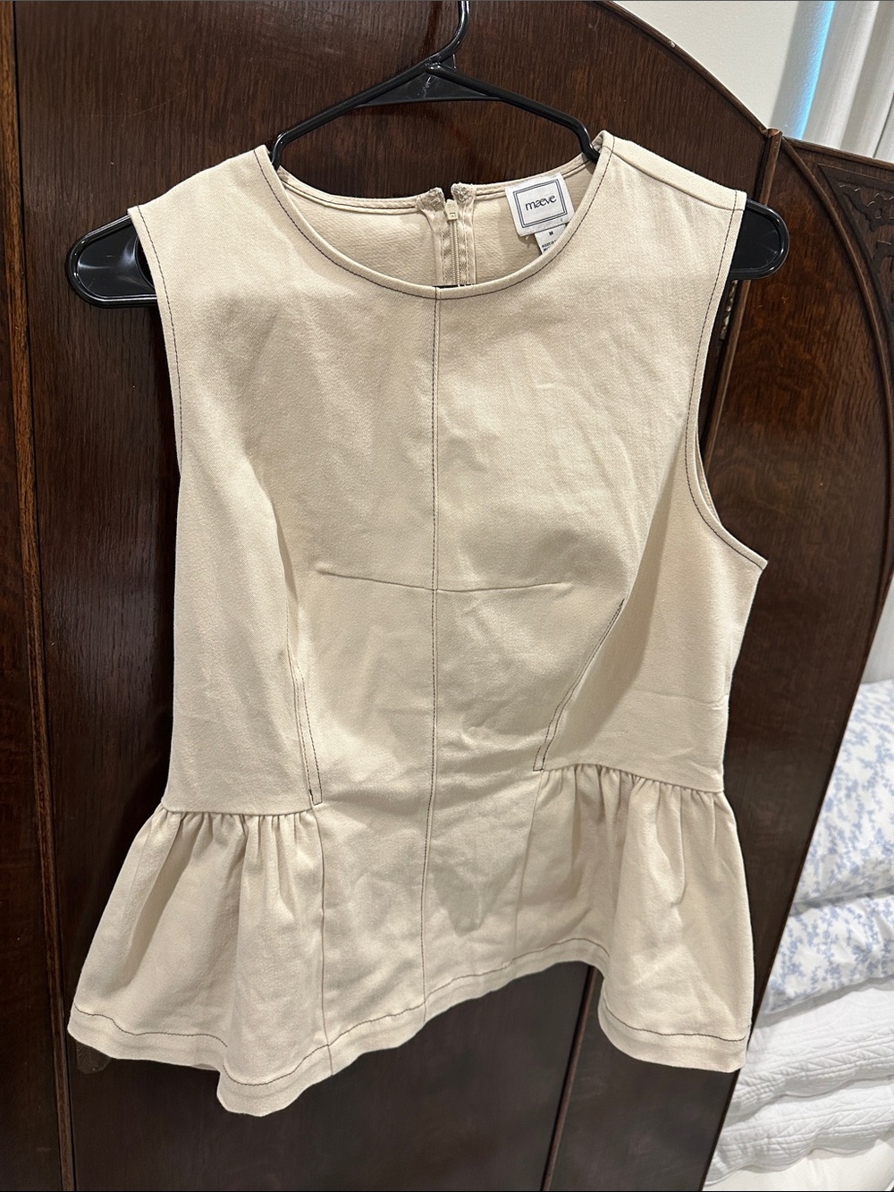 Maeve Cream Sleeveless Peplum Top